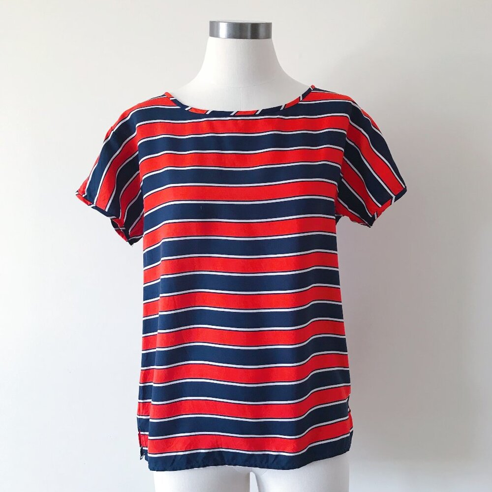 J crew silk blouse silk shirt red blue